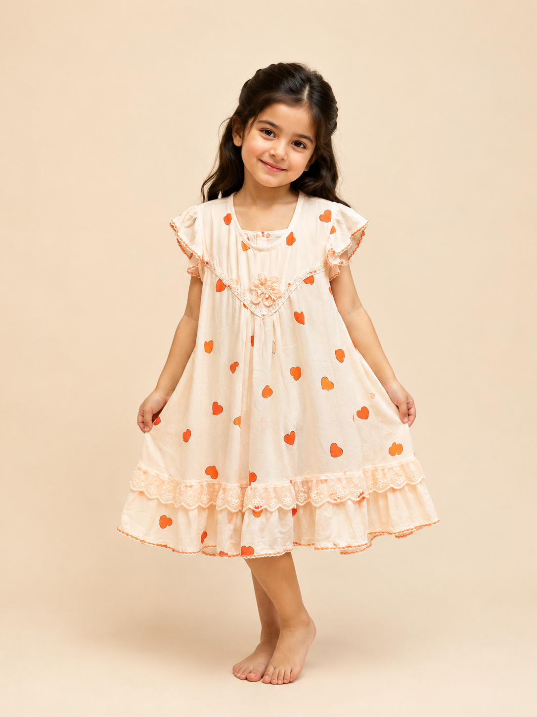 Baby Girls Heart Print Cotton Dress Set with Bloomers 1403