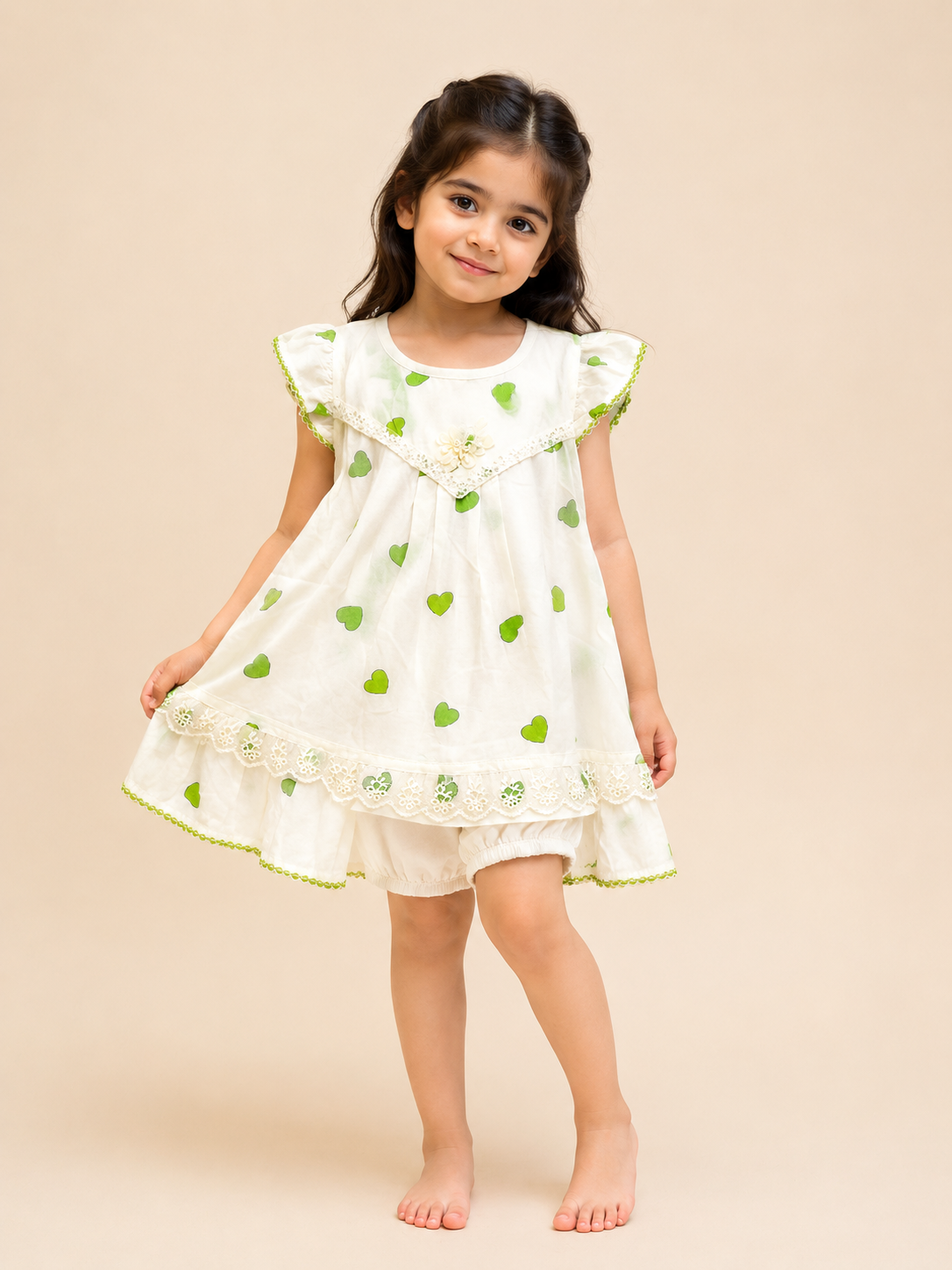 Baby Girls Heart Print Cotton Dress Set with Bloomers 1403