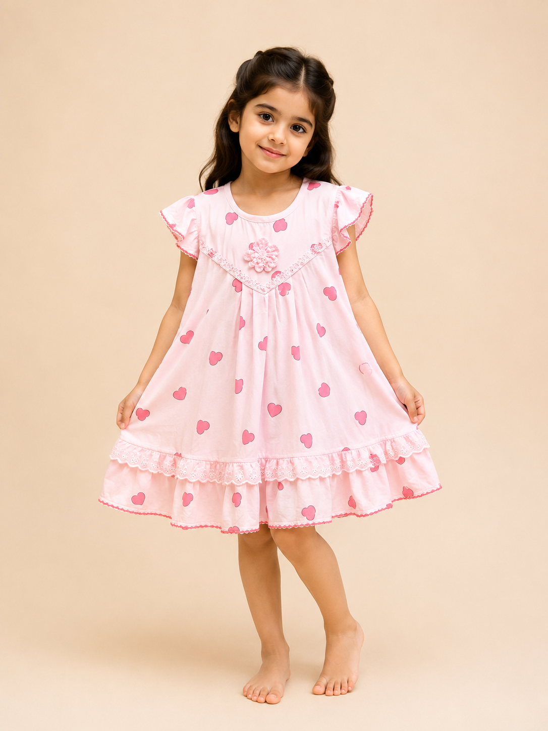 Baby Girls Heart Print Cotton Dress Set with Bloomers 1403
