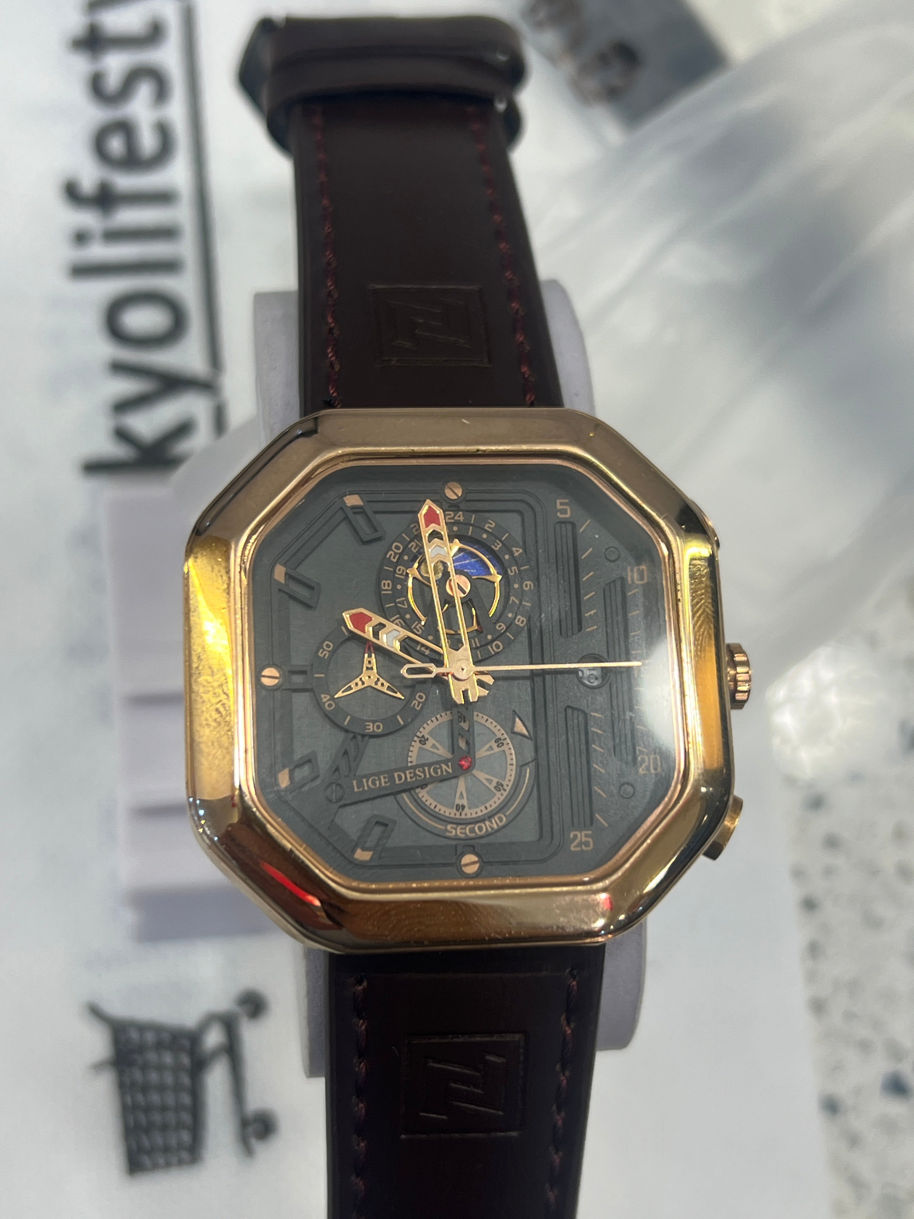 LDG31 LIGE Design Gold Square Chronograph Style Men's luxury watch