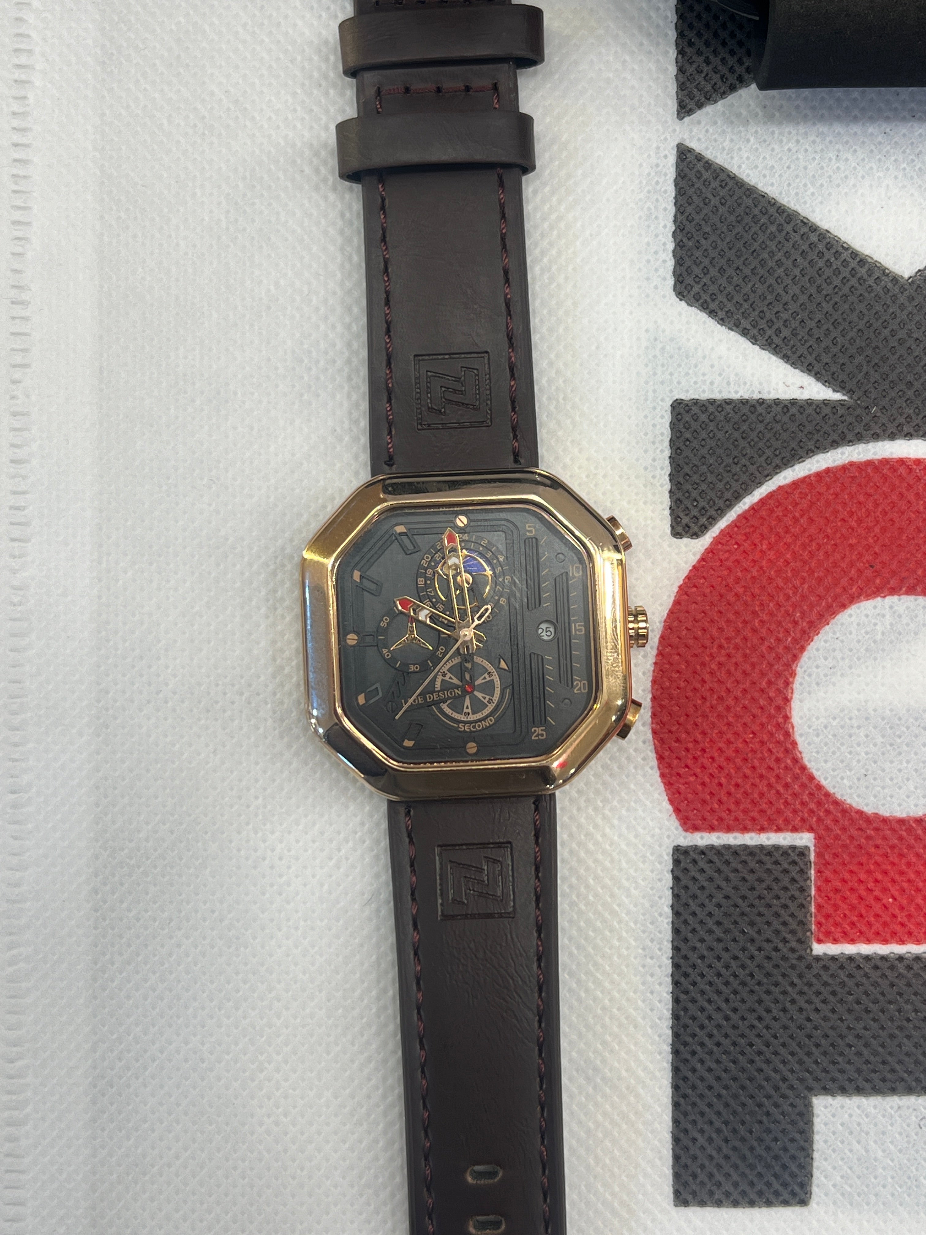 LDG31 LIGE Design Gold Square Chronograph Style Men's luxury watch