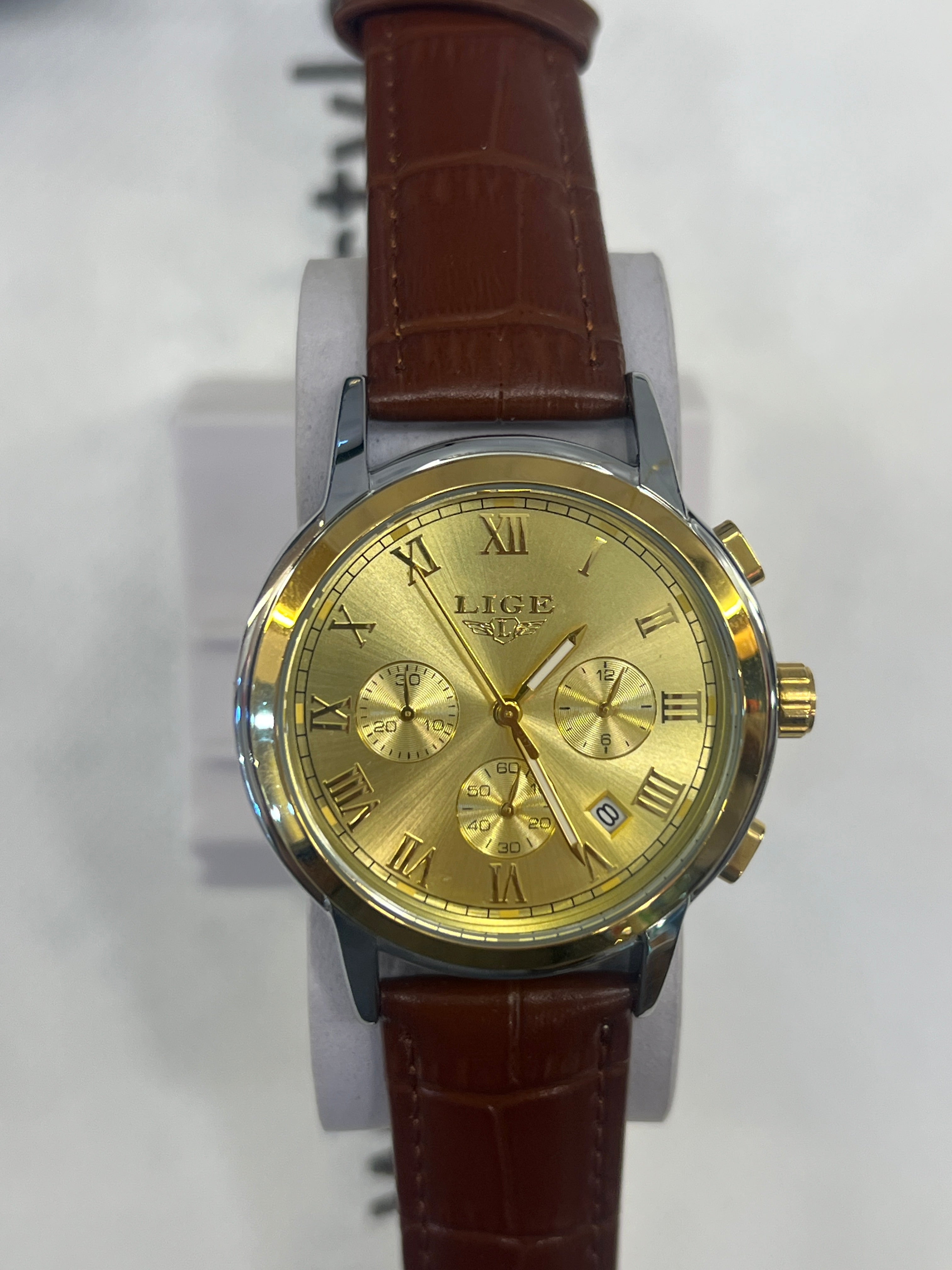 LCG32 LIGE Classic Chronograph Style Men's Leather Watch