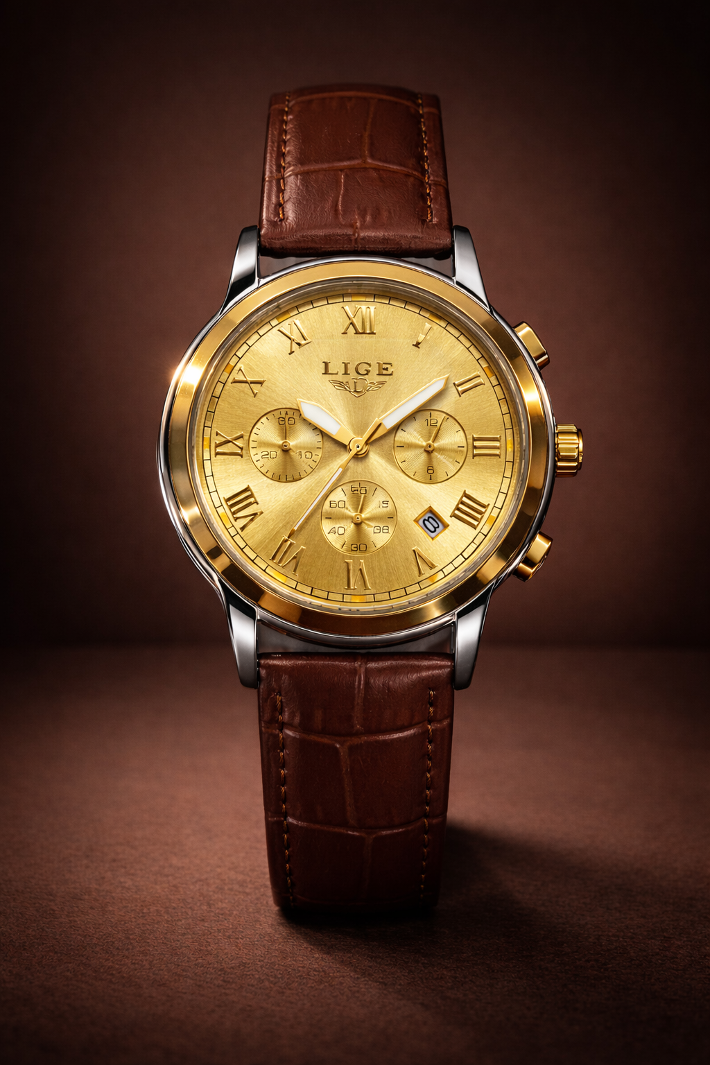 LCG32 LIGE Classic Chronograph Style Men's Leather Watch