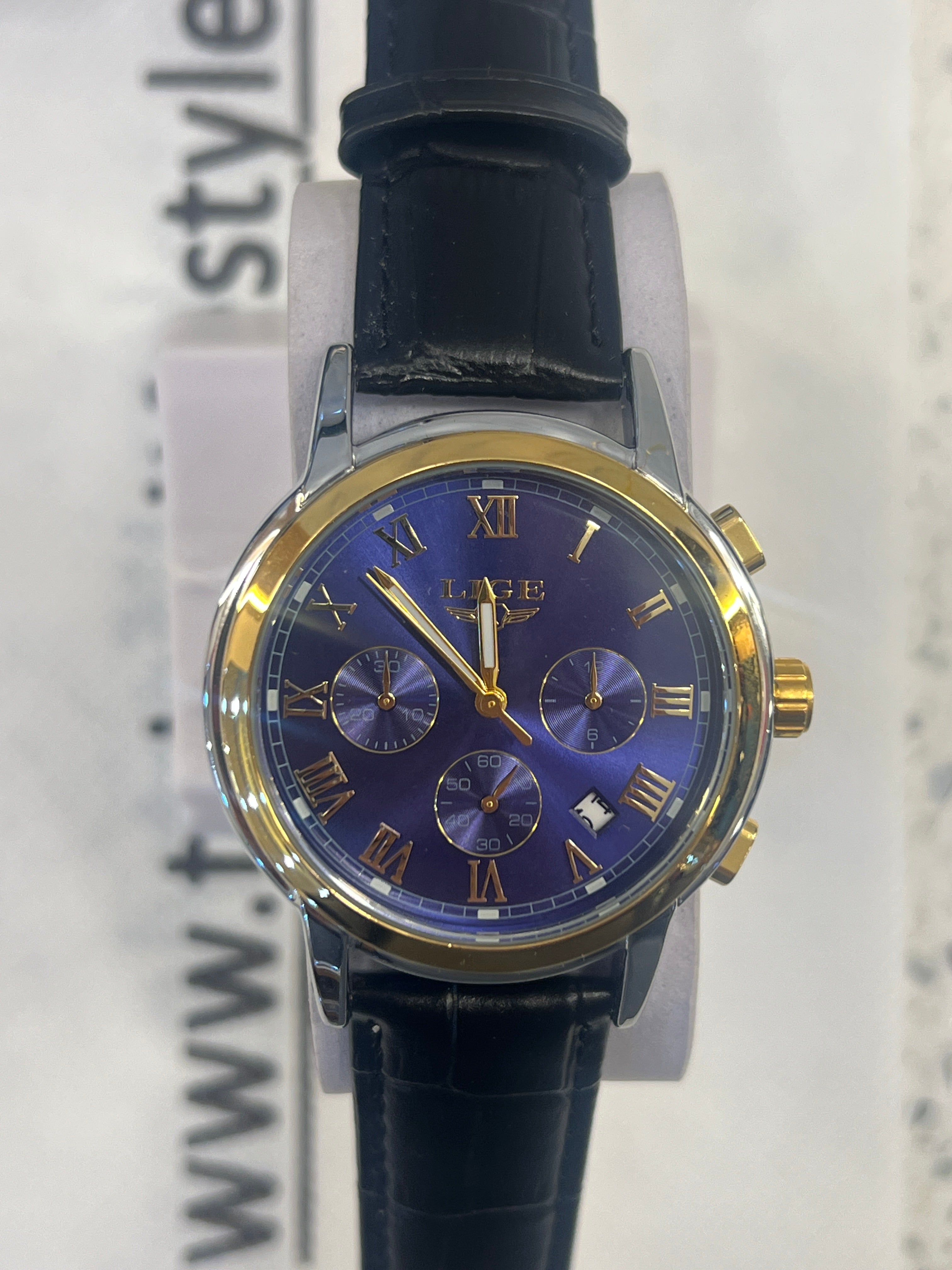 LGB39 LIGE Chronograph Style Black Leather Watch