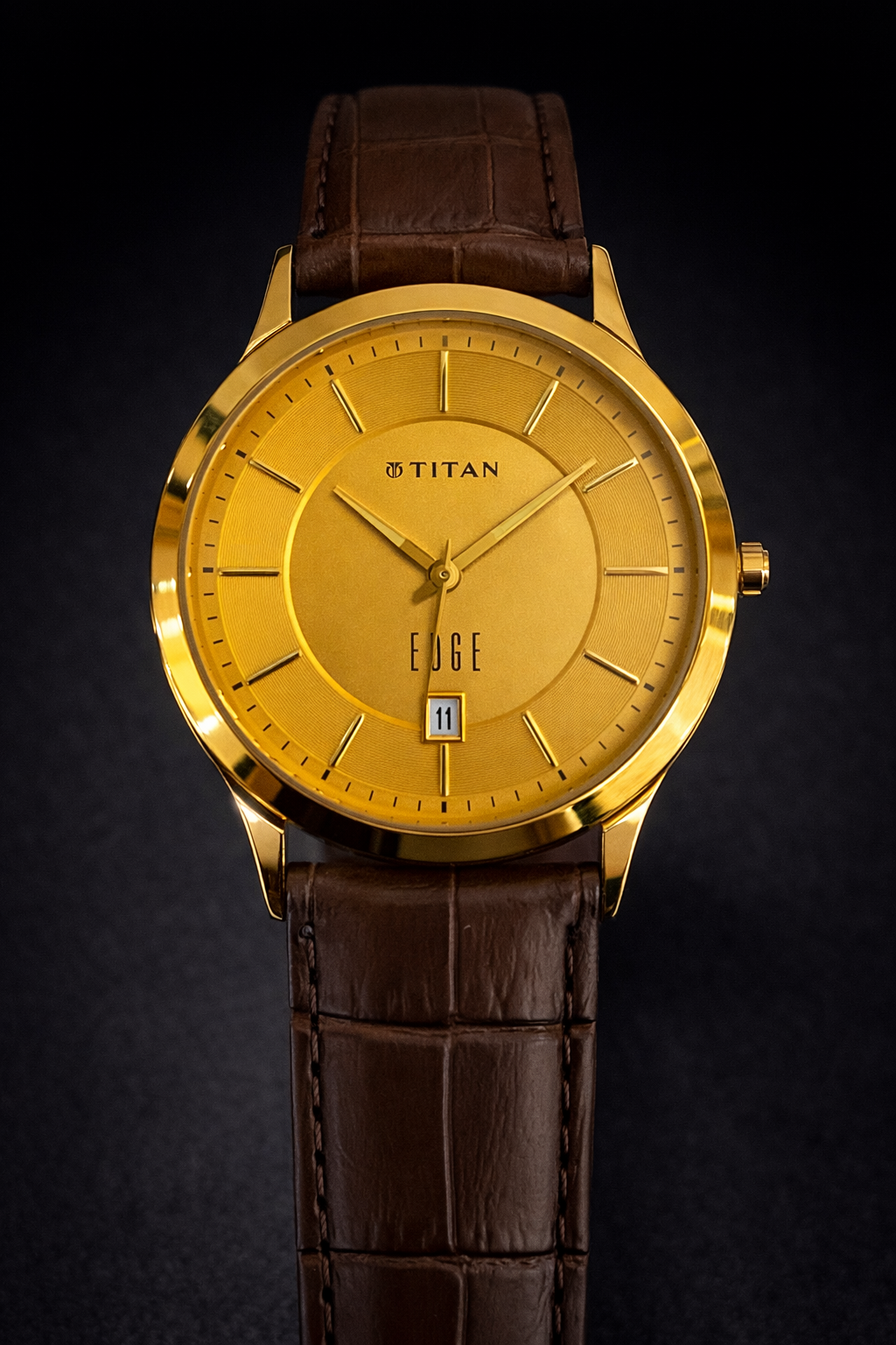 TG48 Titan Edge gold Dial Gold Bezel Slim Leather Watch