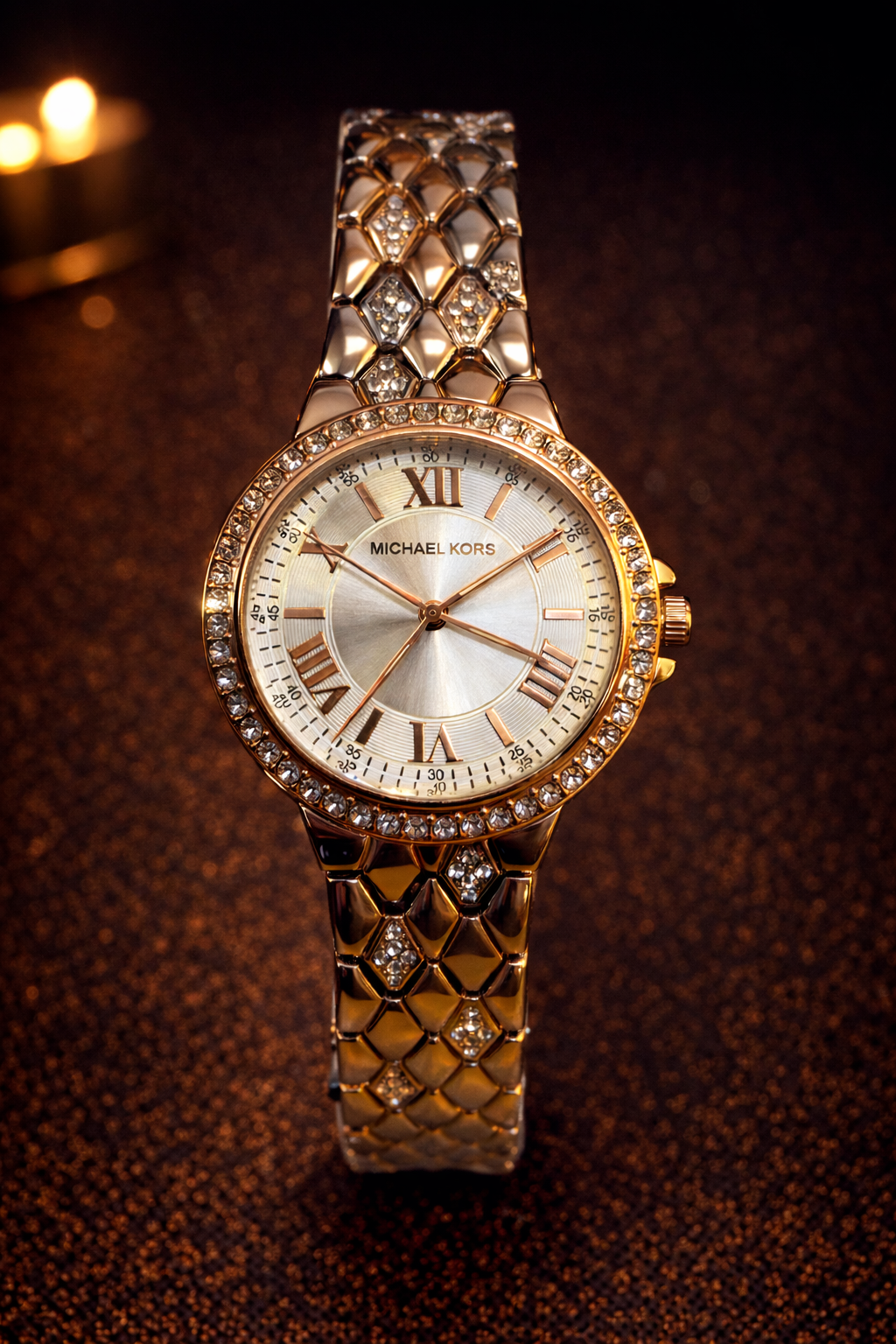 LW74 MK Crystal Bezel Strap Watch