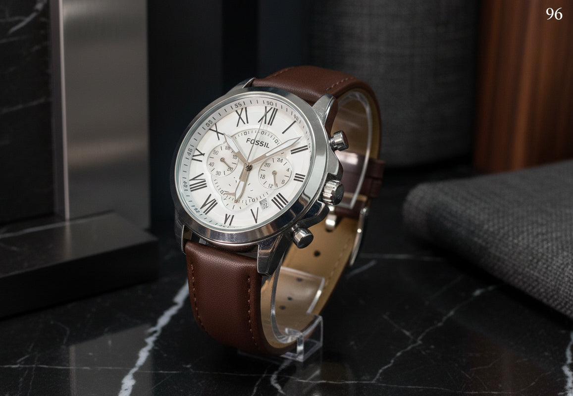 FC96 Chronograph Roman Dial Brown Leather Strap Watch