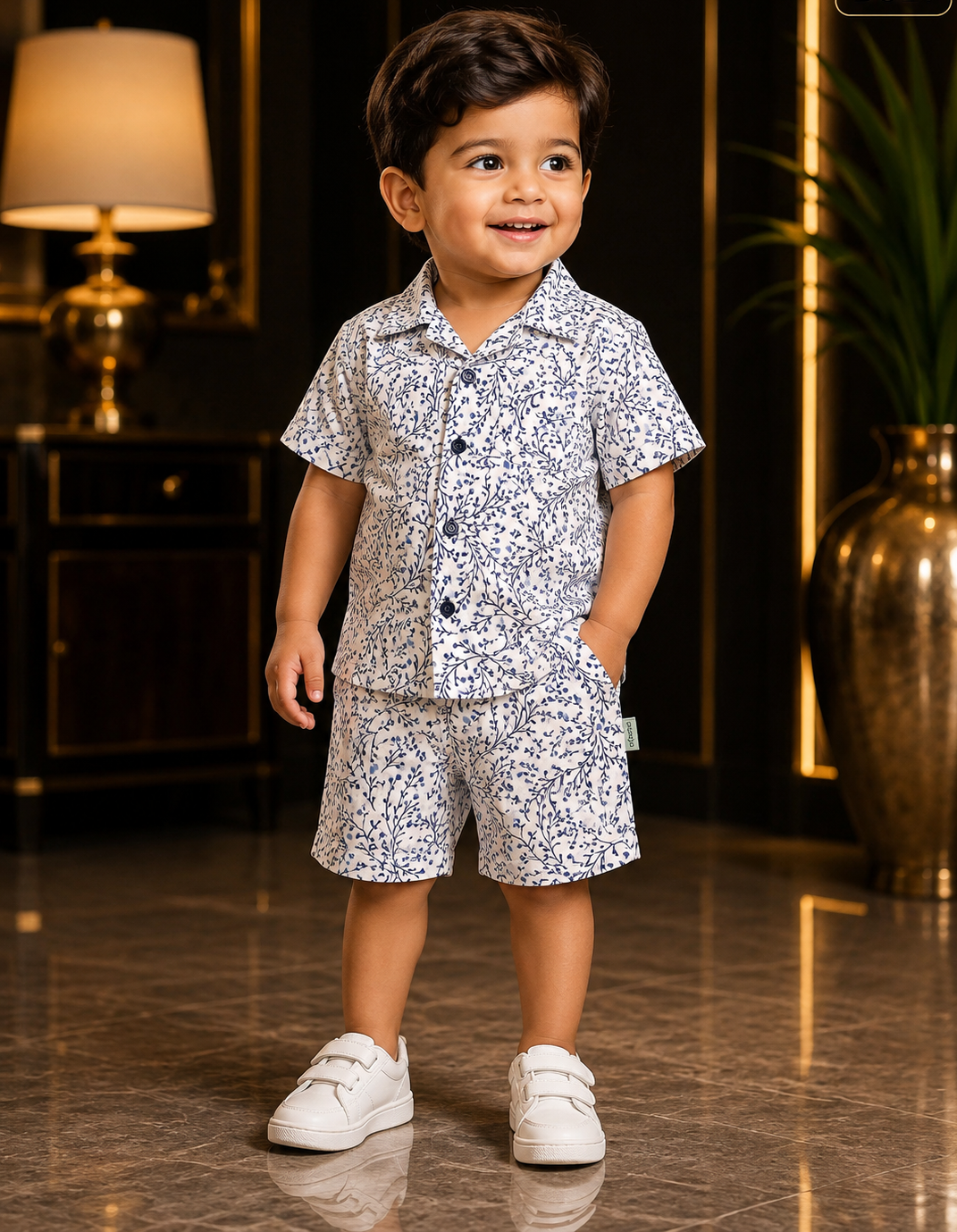 Kids Floral Vine Shirt & Shorts Co-Ord Set-BO20