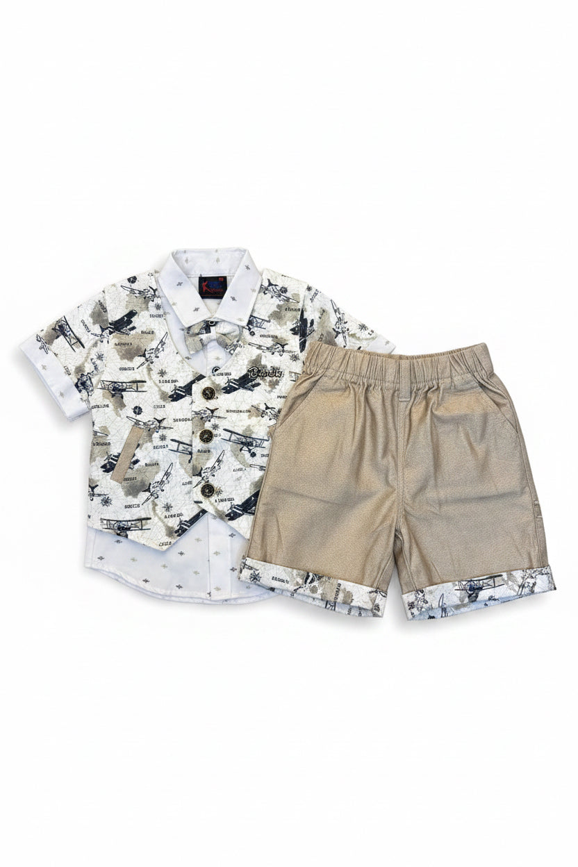 Kids Premium Aviation Print Shirt & Shorts Set 239