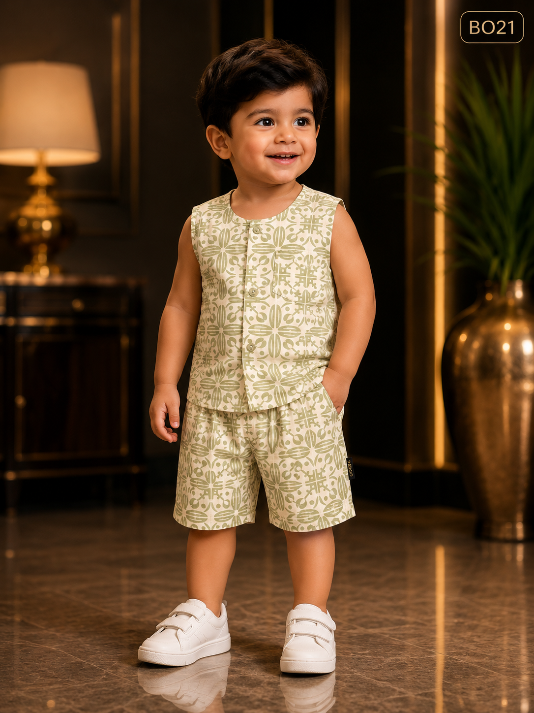 Baby Boys Sleeveless Printed Co-Ord Set-BO21