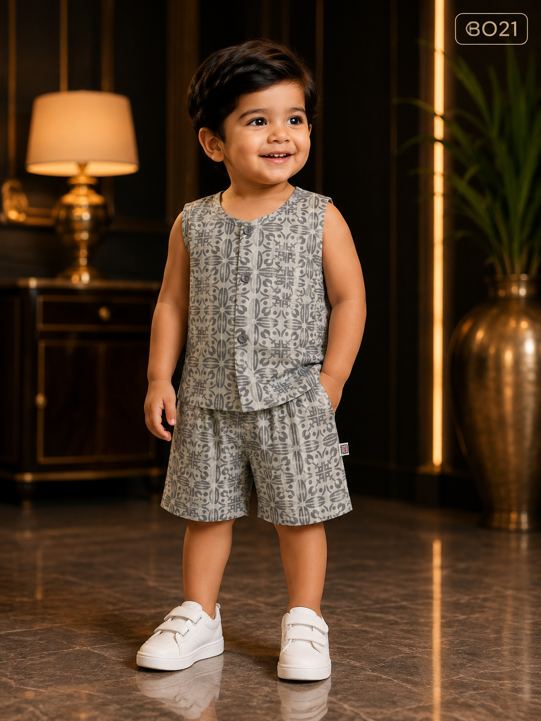 Baby Boys Sleeveless Printed Co-Ord Set-BO21