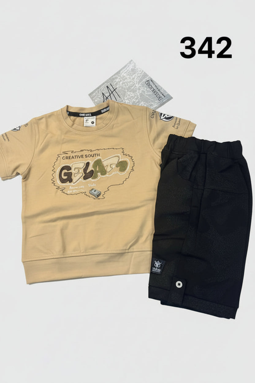 Kids Creative South Printed T-Shirt & Textured Short Set 342