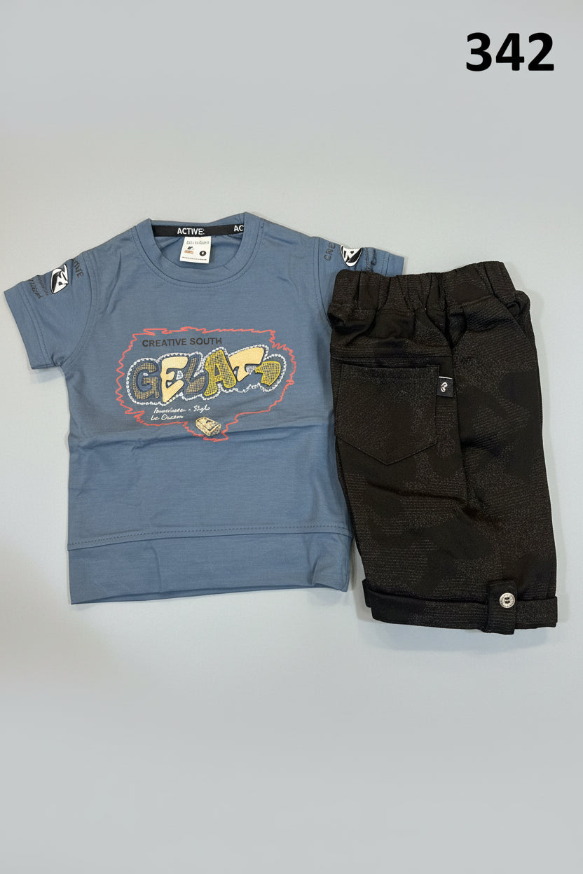 Kids Creative South Printed T-Shirt & Textured Short Set 342