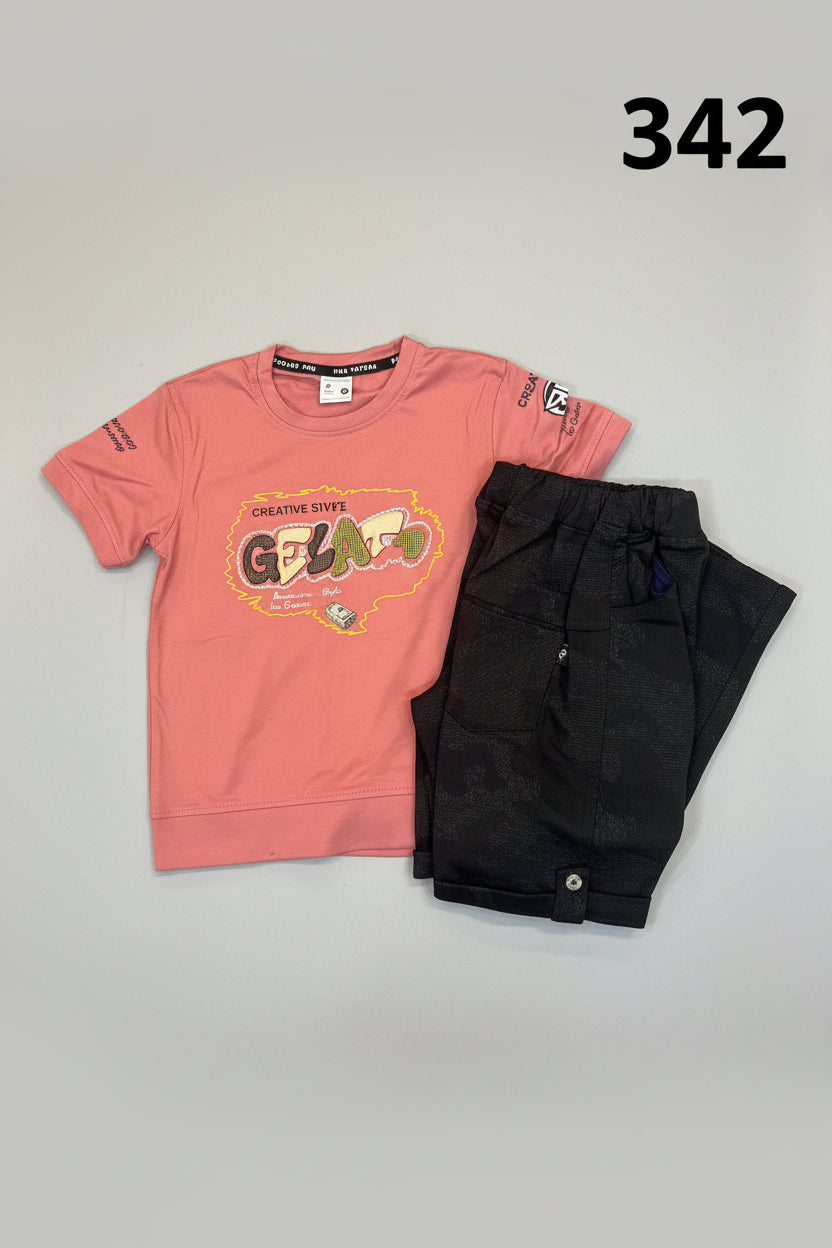 Kids Creative South Printed T-Shirt & Textured Short Set 342
