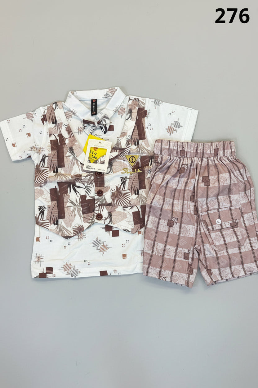 Kids Premium Printed Shirt, Waistcoat & Pant Set 276