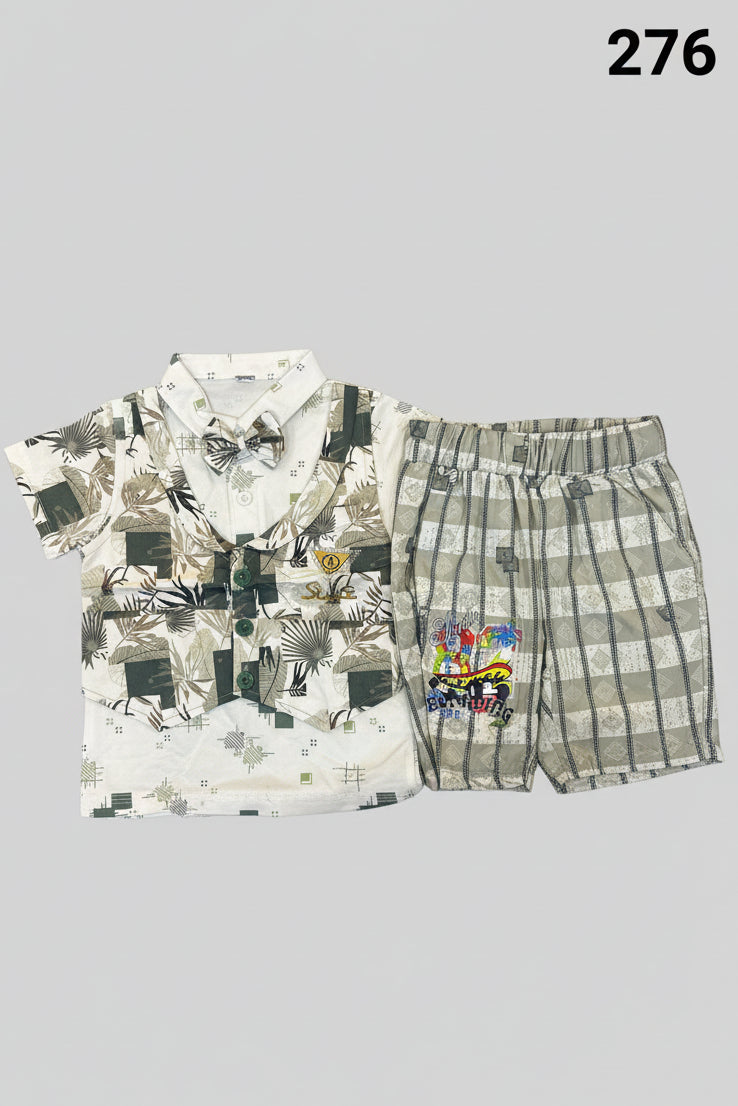 Kids Premium Printed Shirt, Waistcoat & Pant Set 276