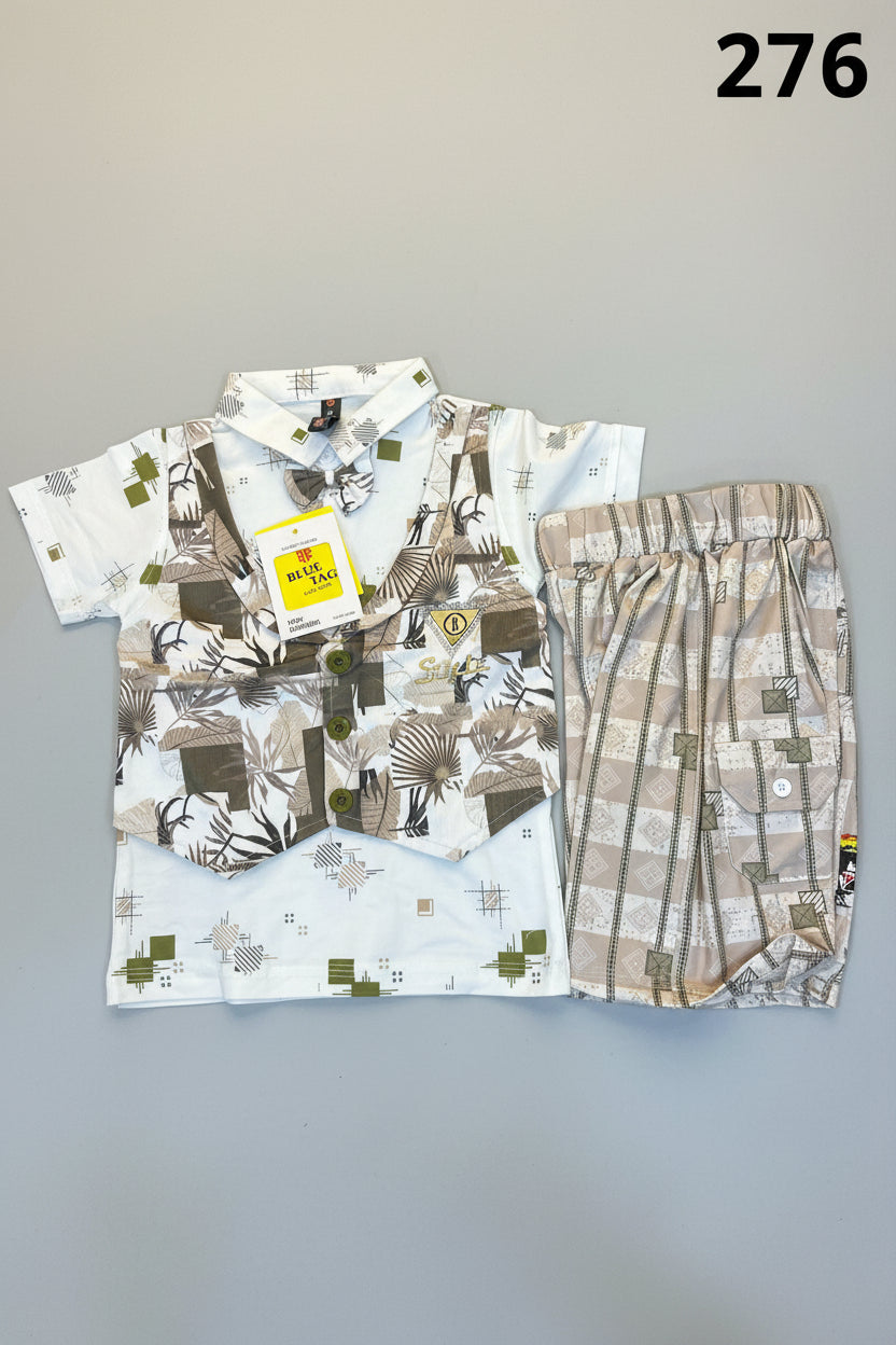 Kids Premium Printed Shirt, Waistcoat & Pant Set 276