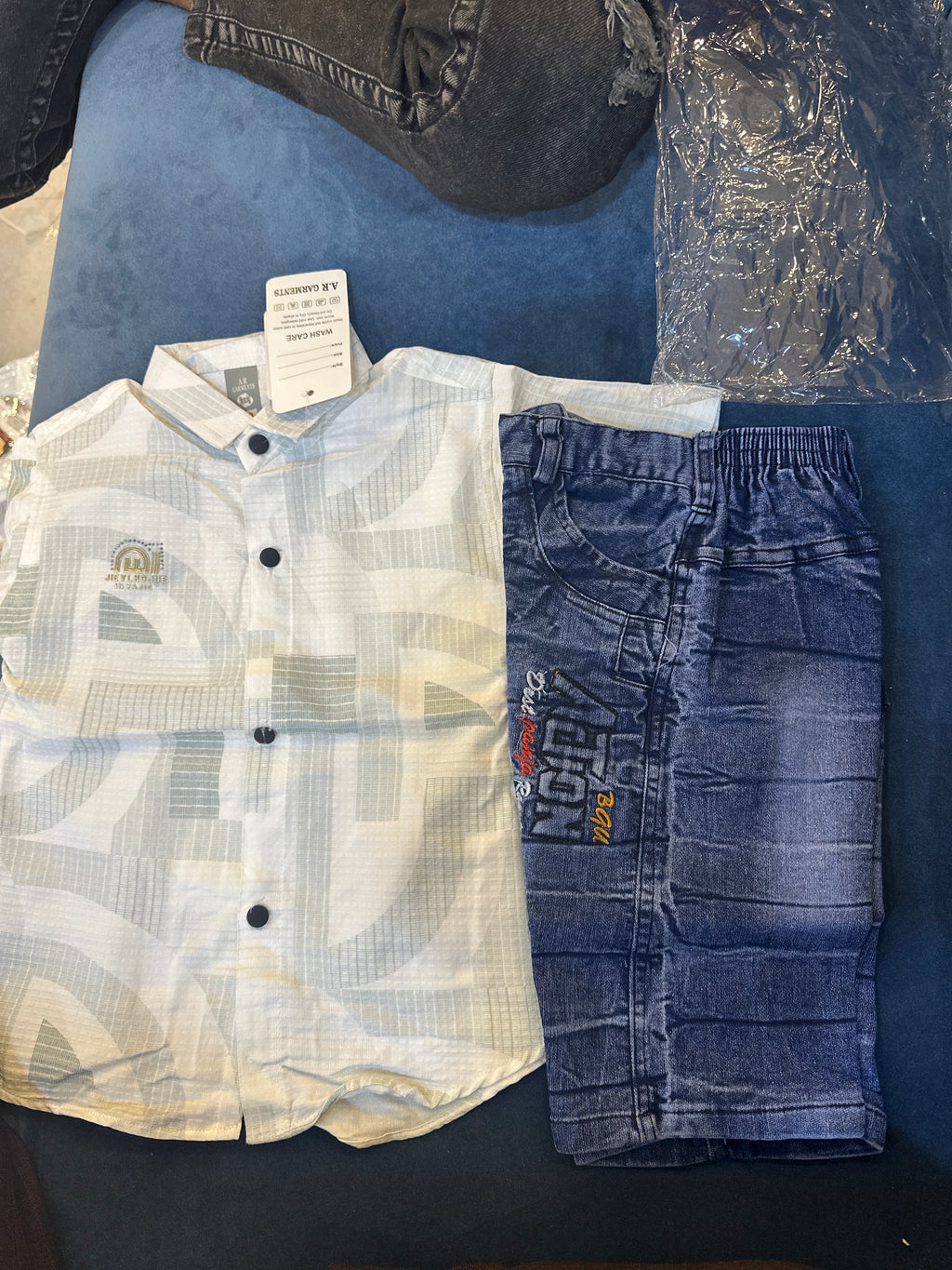 Kids Premium Printed Shirt & Denim Pant Set 412