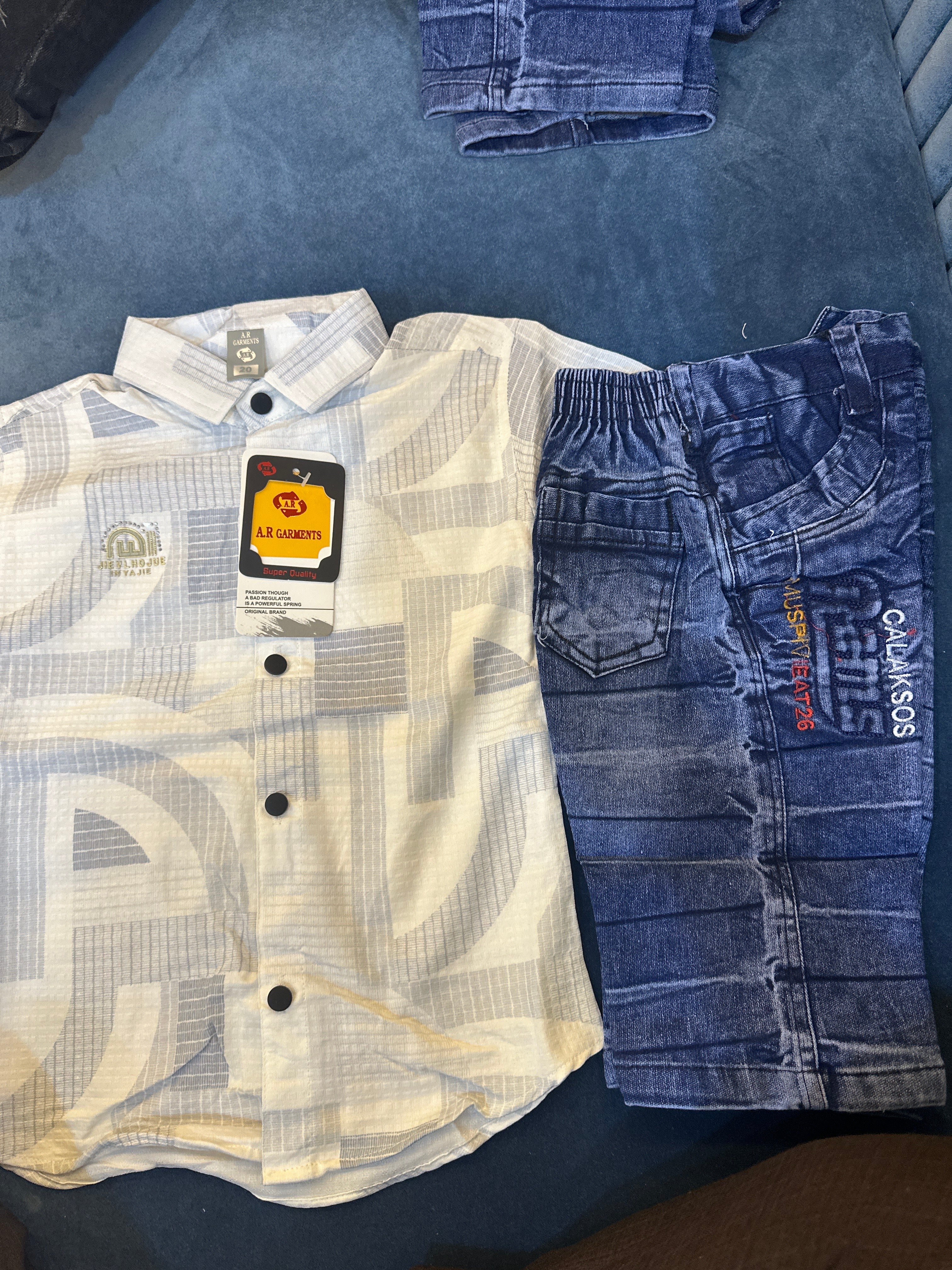 Kids Premium Printed Shirt & Denim Pant Set 412