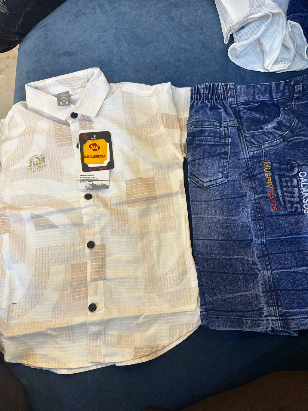 Kids Premium Printed Shirt & Denim Pant Set 412