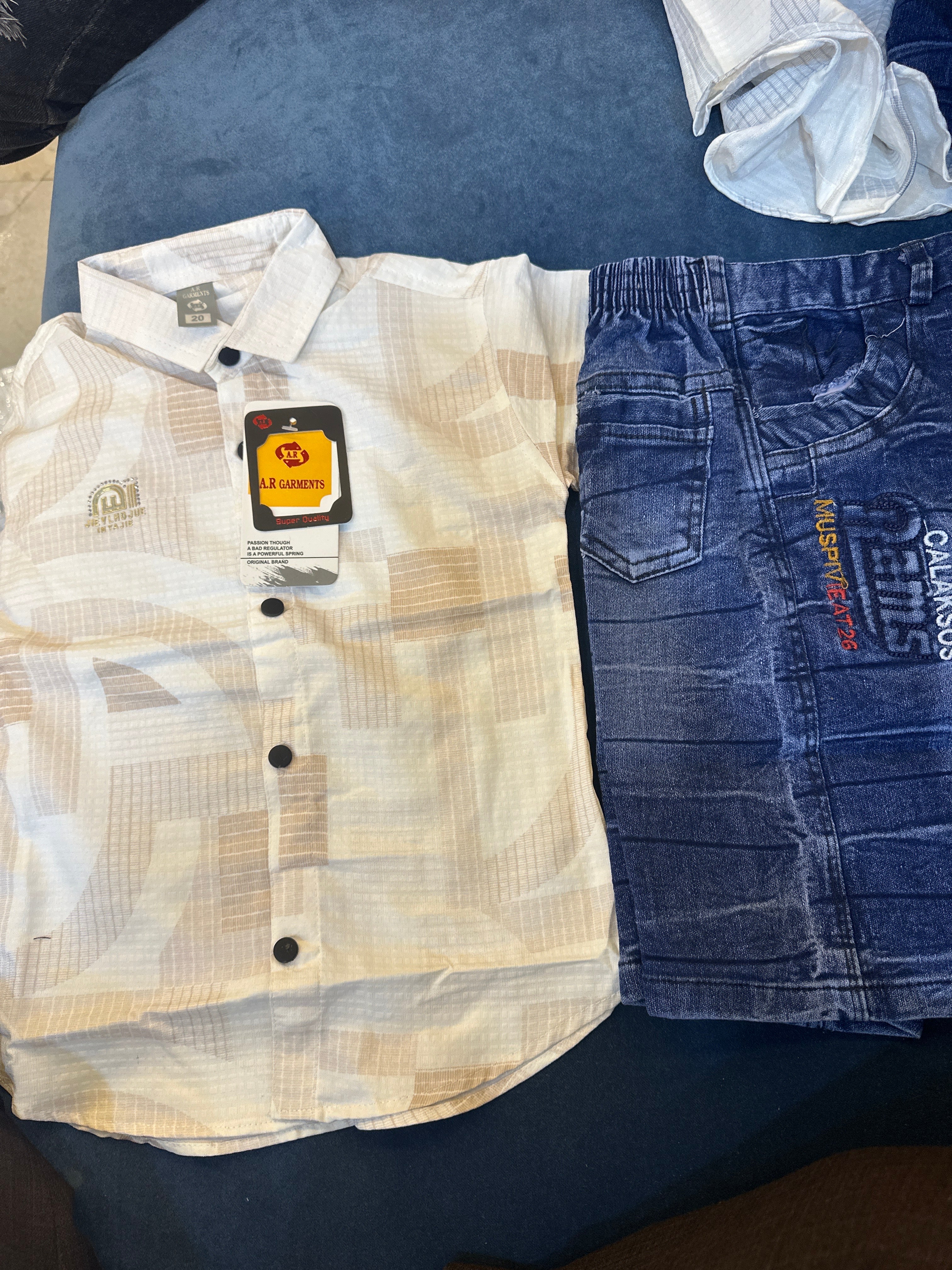 Kids Premium Printed Shirt & Denim Pant Set 412