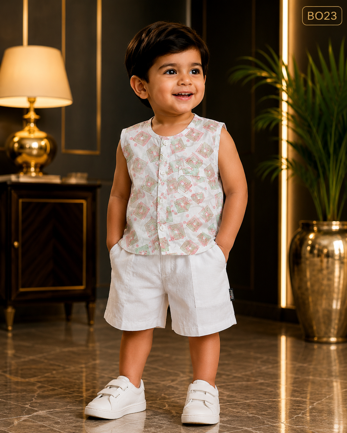 Baby Boys Geometric Print Sleeveless Co-Ord Set-BO23