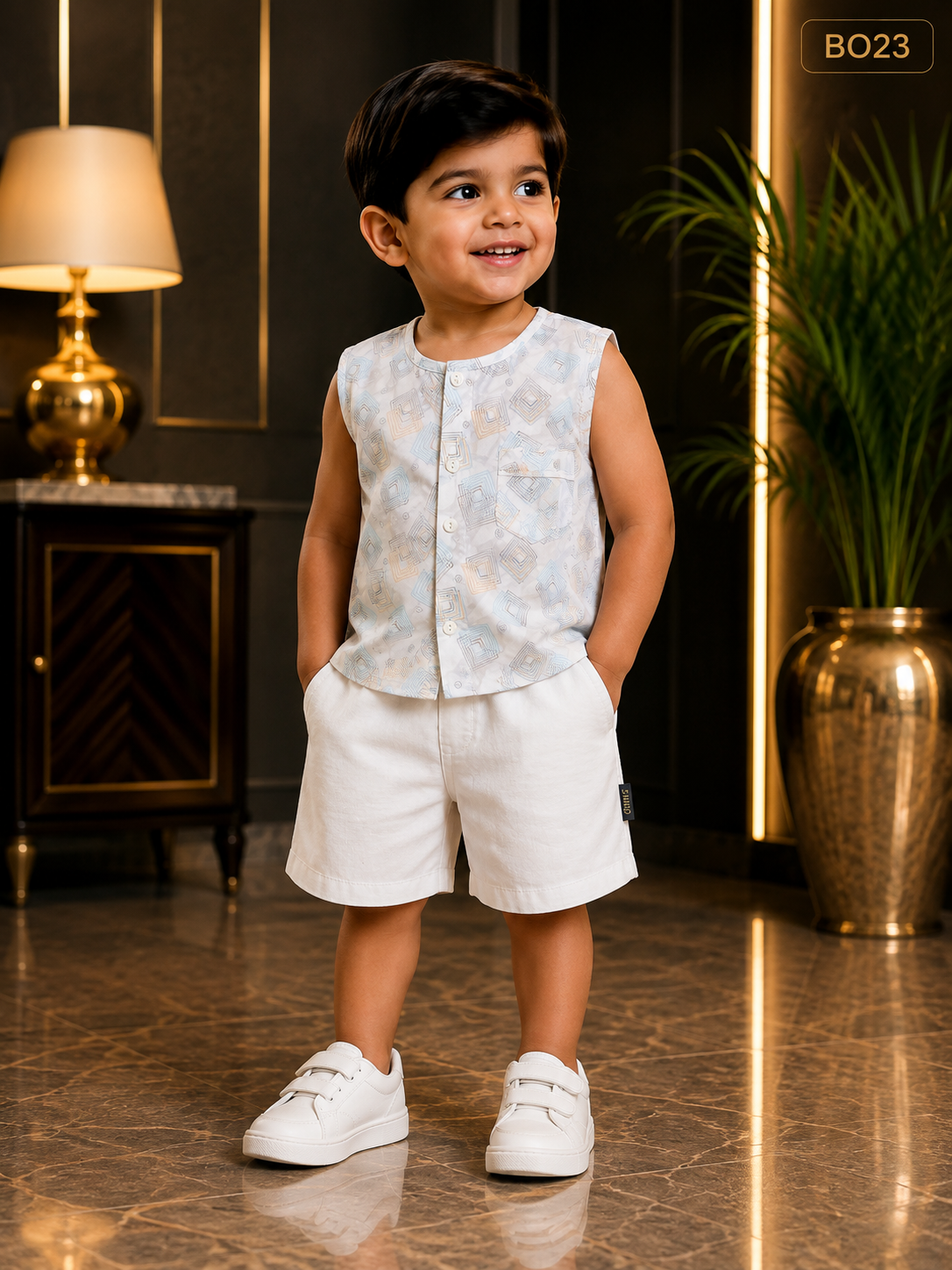 Baby Boys Geometric Print Sleeveless Co-Ord Set-BO23