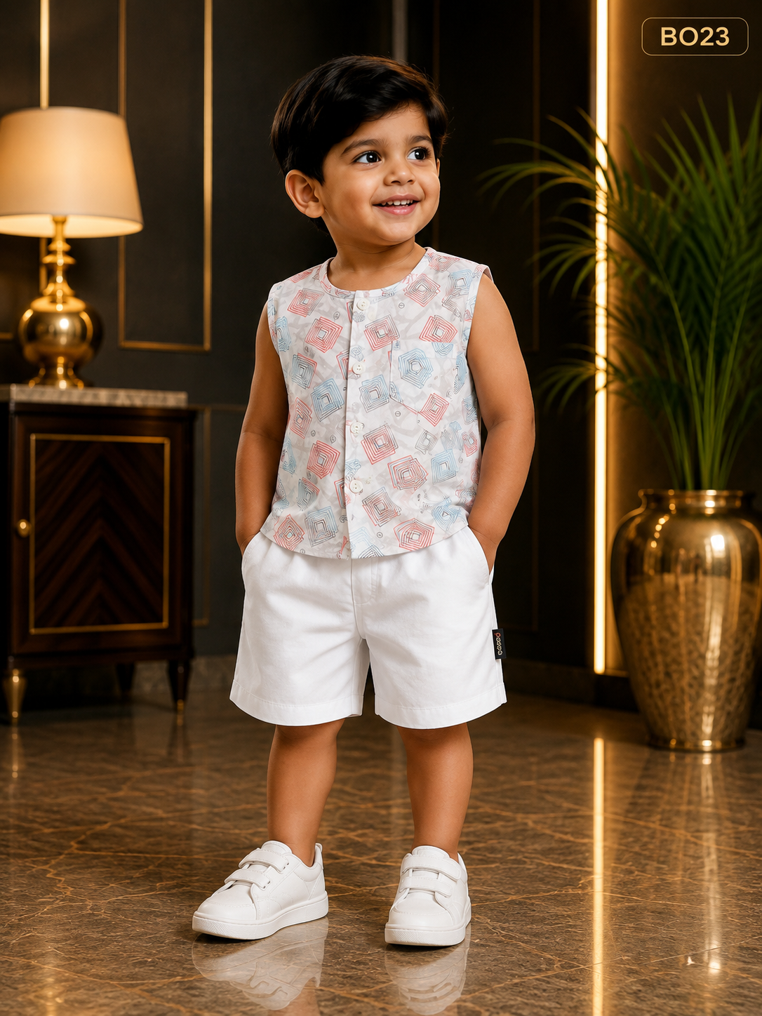 Baby Boys Geometric Print Sleeveless Co-Ord Set-BO23