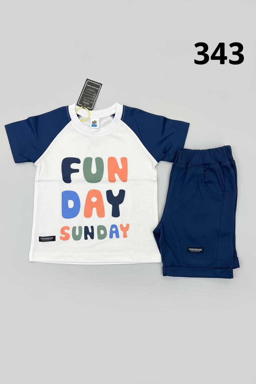 FUN DAY SUNDAY" Cotton T-Shirt and Shorts Two-Piece Set 343