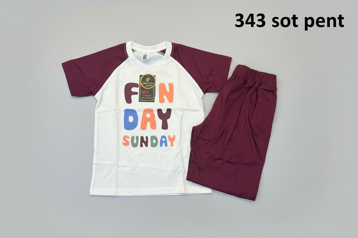 FUN DAY SUNDAY" Cotton T-Shirt and Shorts Two-Piece Set 343