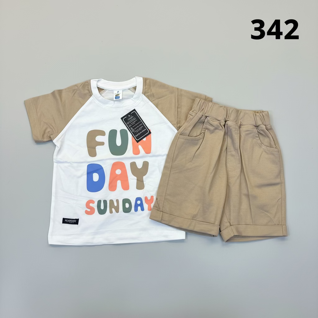 FUN DAY SUNDAY" Cotton T-Shirt and Shorts Two-Piece Set 343