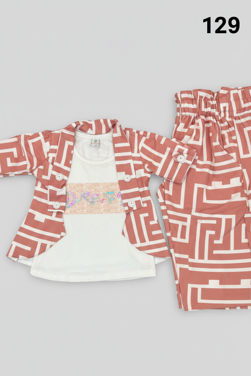 Kids Geometric Print Shirt & Pant Co-Ord Set 163