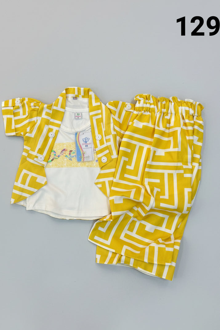 Kids Geometric Print Shirt & Pant Co-Ord Set 163