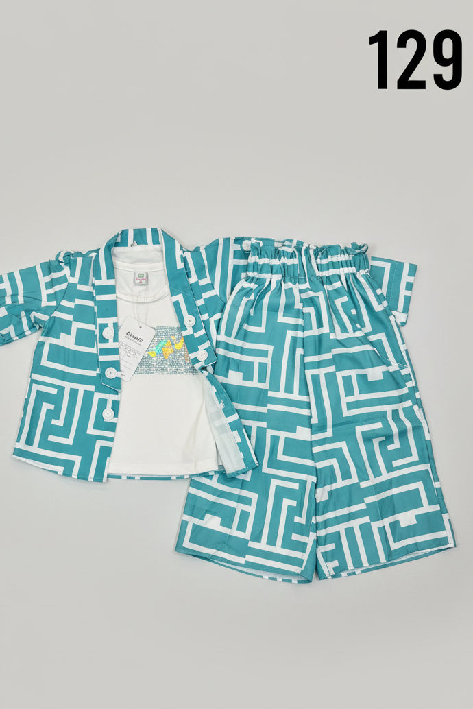 Kids Geometric Print Shirt & Pant Co-Ord Set 163