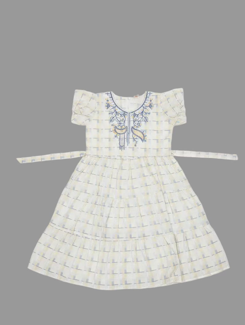 Girls Cotton Frock with Neck Embroidery 20