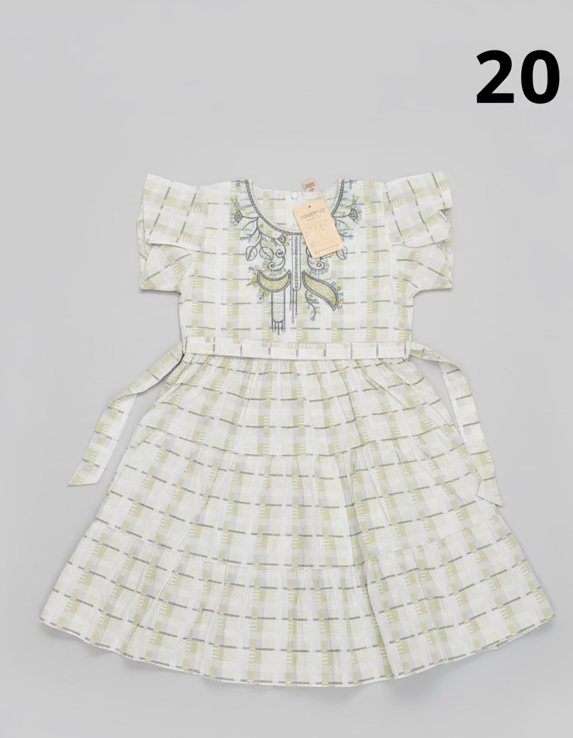 Girls Cotton Frock with Neck Embroidery 20