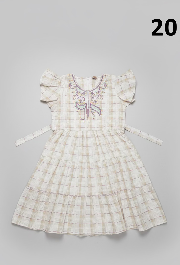 Girls Cotton Frock with Neck Embroidery 20