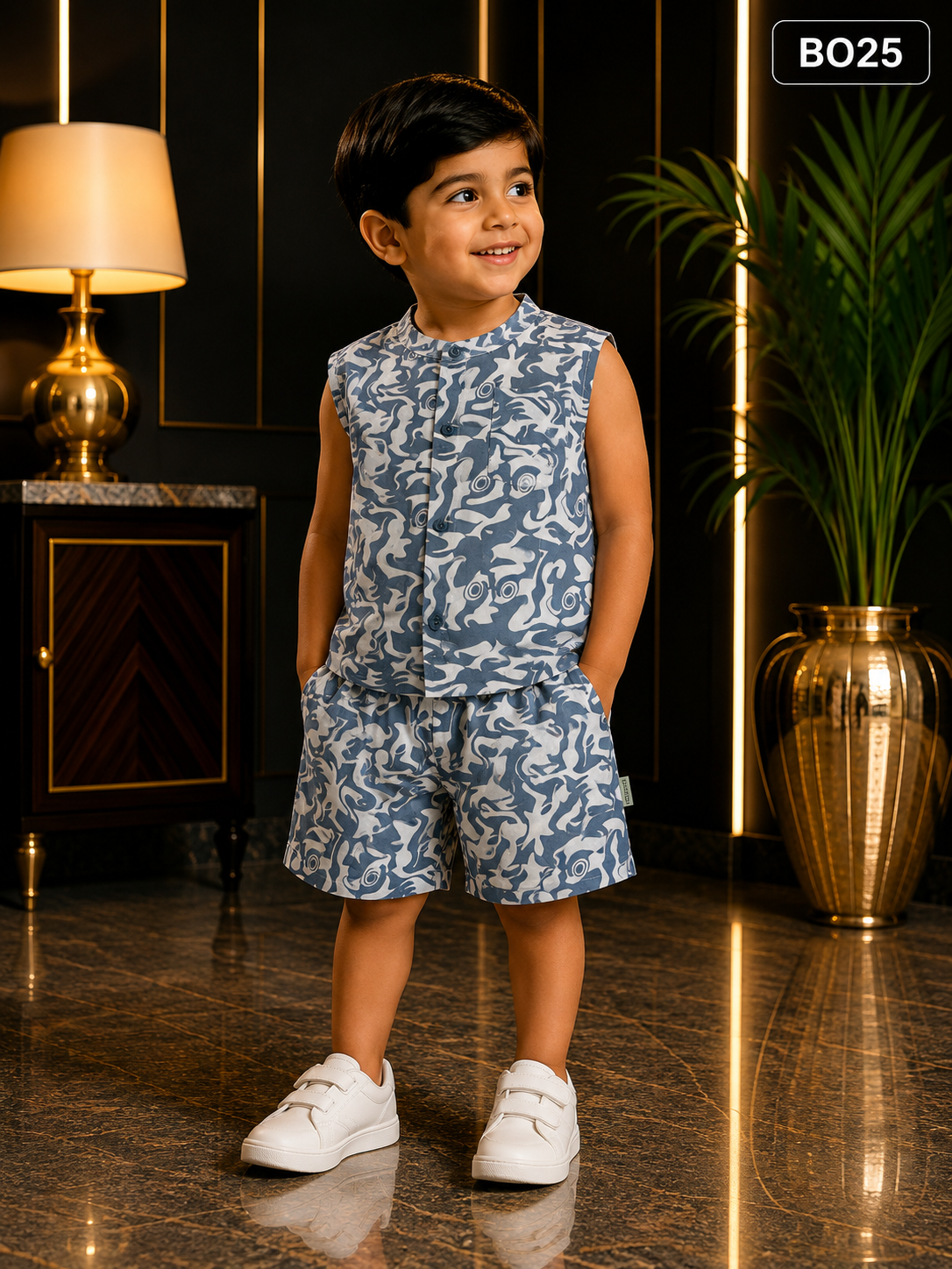 Baby Boys Abstract Print Sleeveless Co-Ord Set-BO25