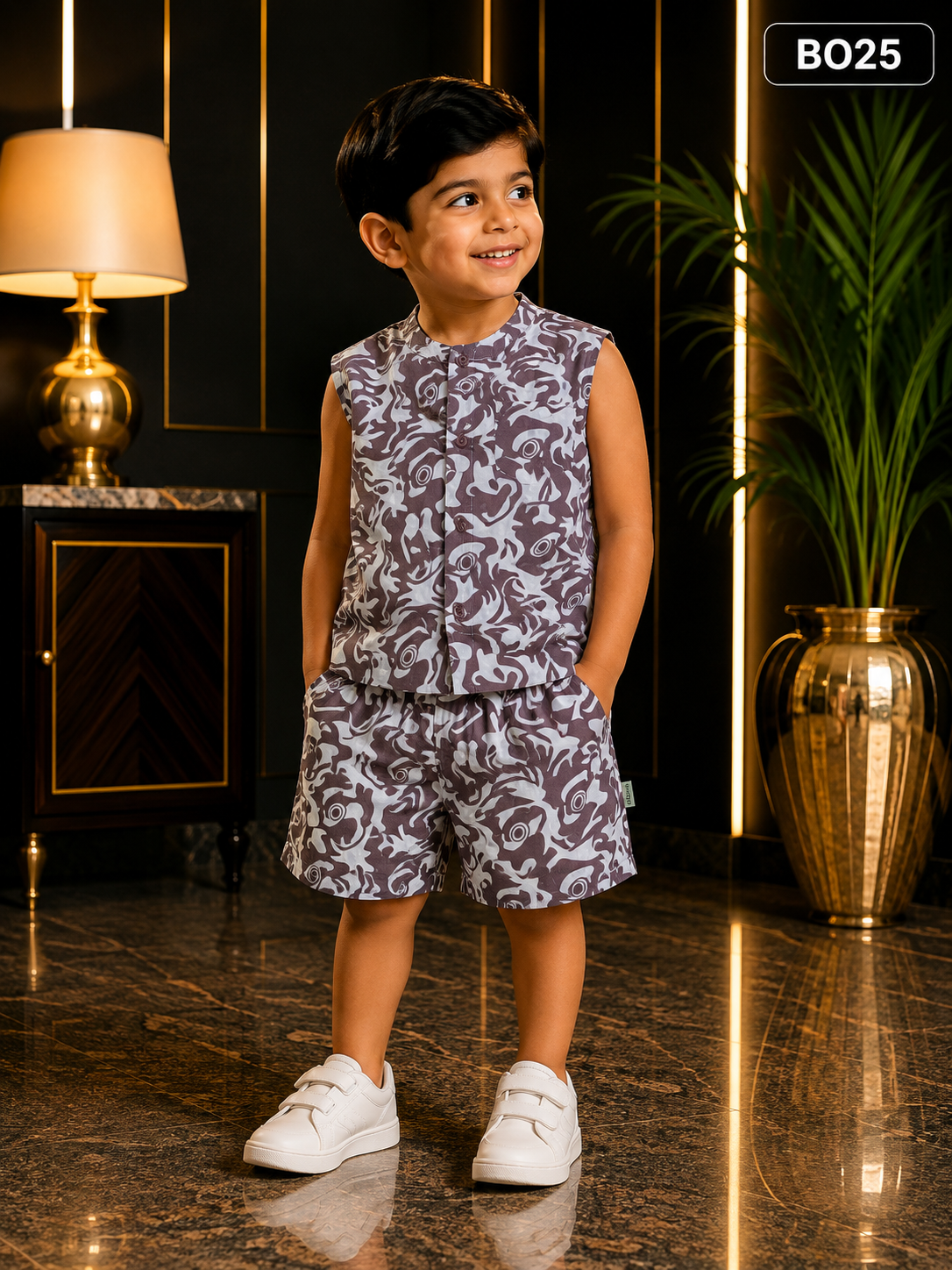 Baby Boys Abstract Print Sleeveless Co-Ord Set-BO25