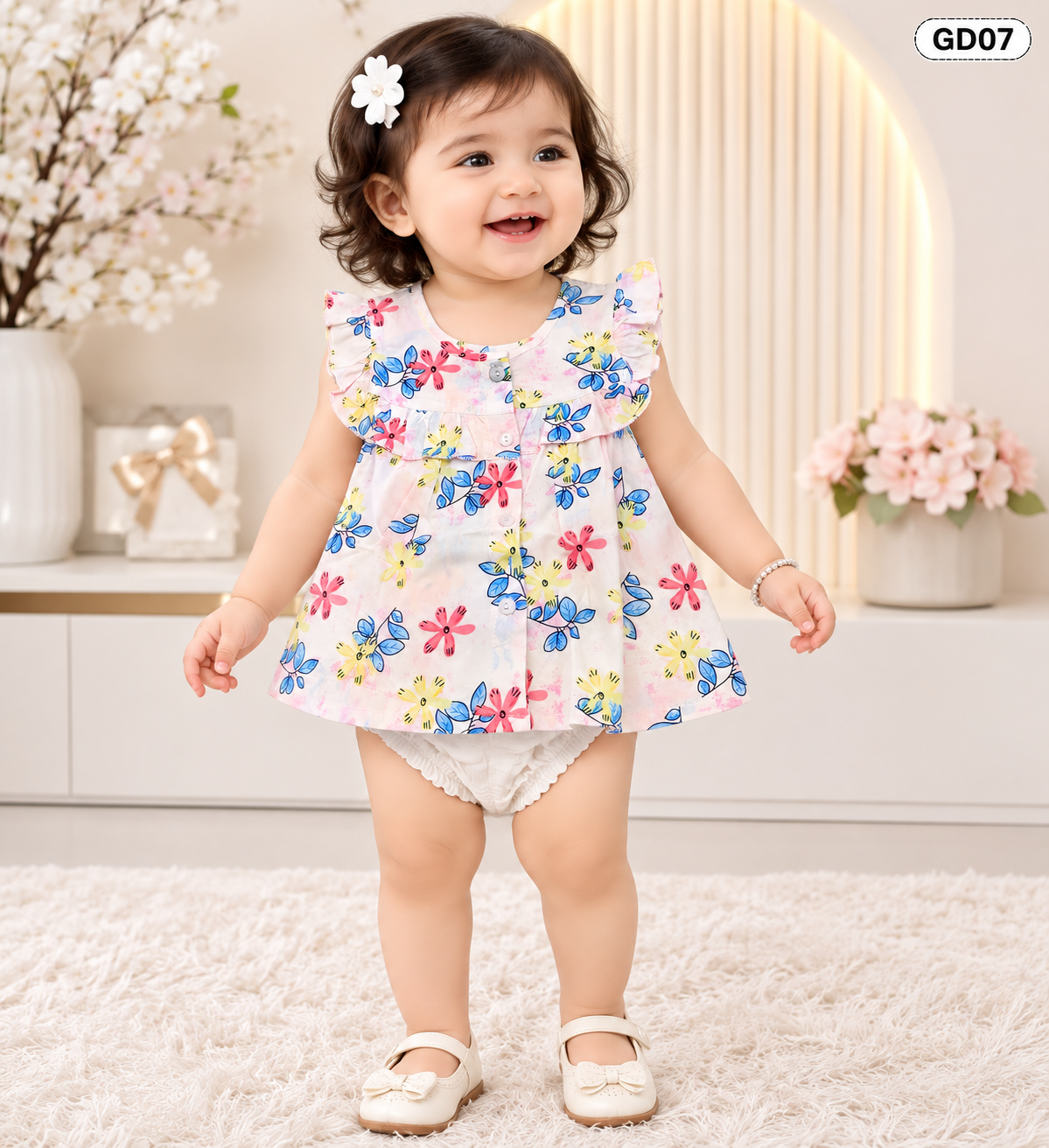 Baby Girls Floral Ruffle Top & Bloomer Set-GD07