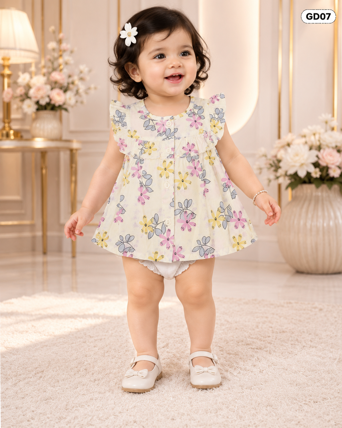 Baby Girls Floral Ruffle Top & Bloomer Set-GD07