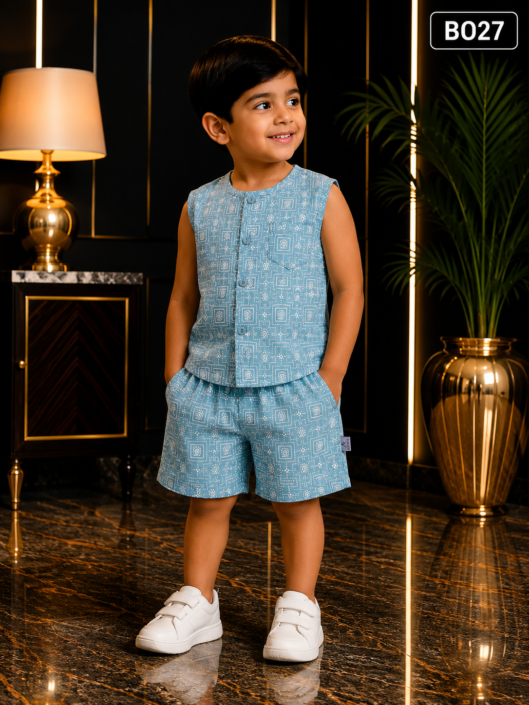 Baby Boys Geometric Print Sleeveless Co-Ord Set-BO27