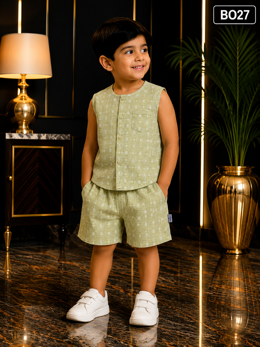 Baby Boys Geometric Print Sleeveless Co-Ord Set-BO27