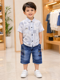 Kids Premium Printed Shirt & Denim Pant Set 412