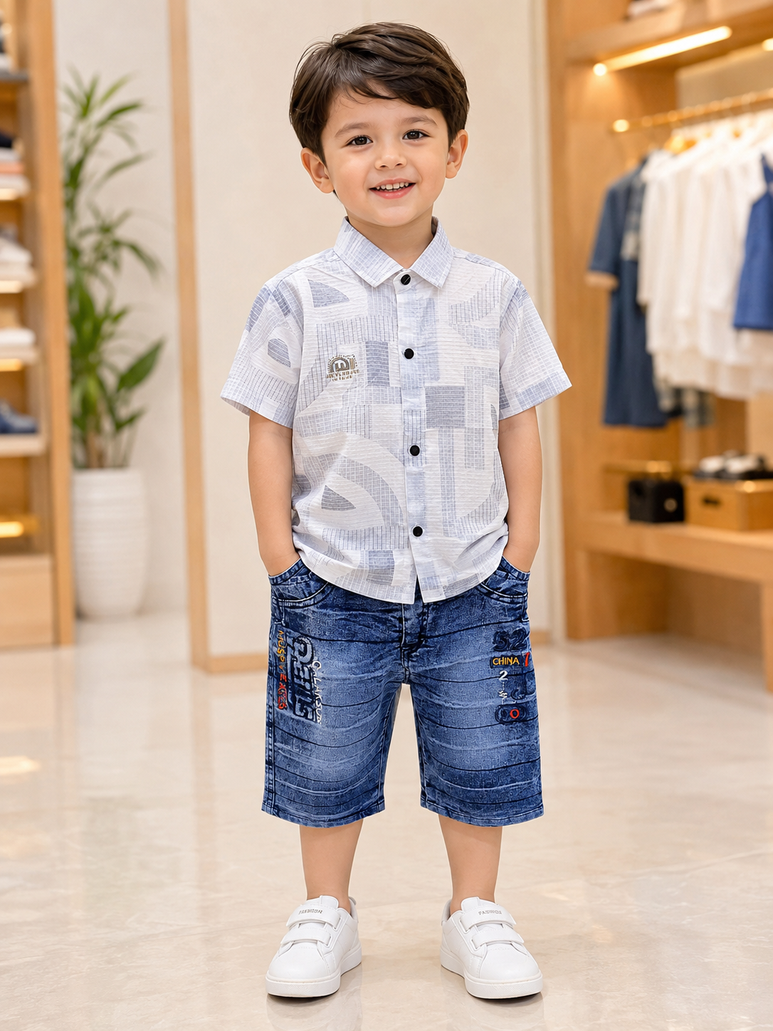 Kids Premium Printed Shirt & Denim Pant Set 412