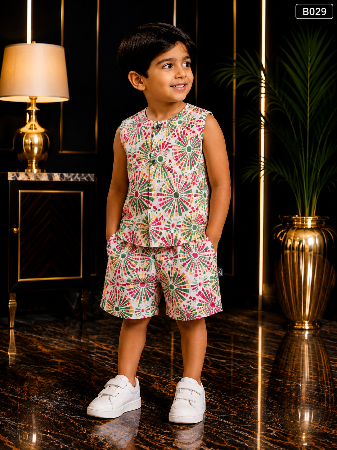 Baby Boys Geo Fan Print Sleeveless Co-Ord Set-BO29