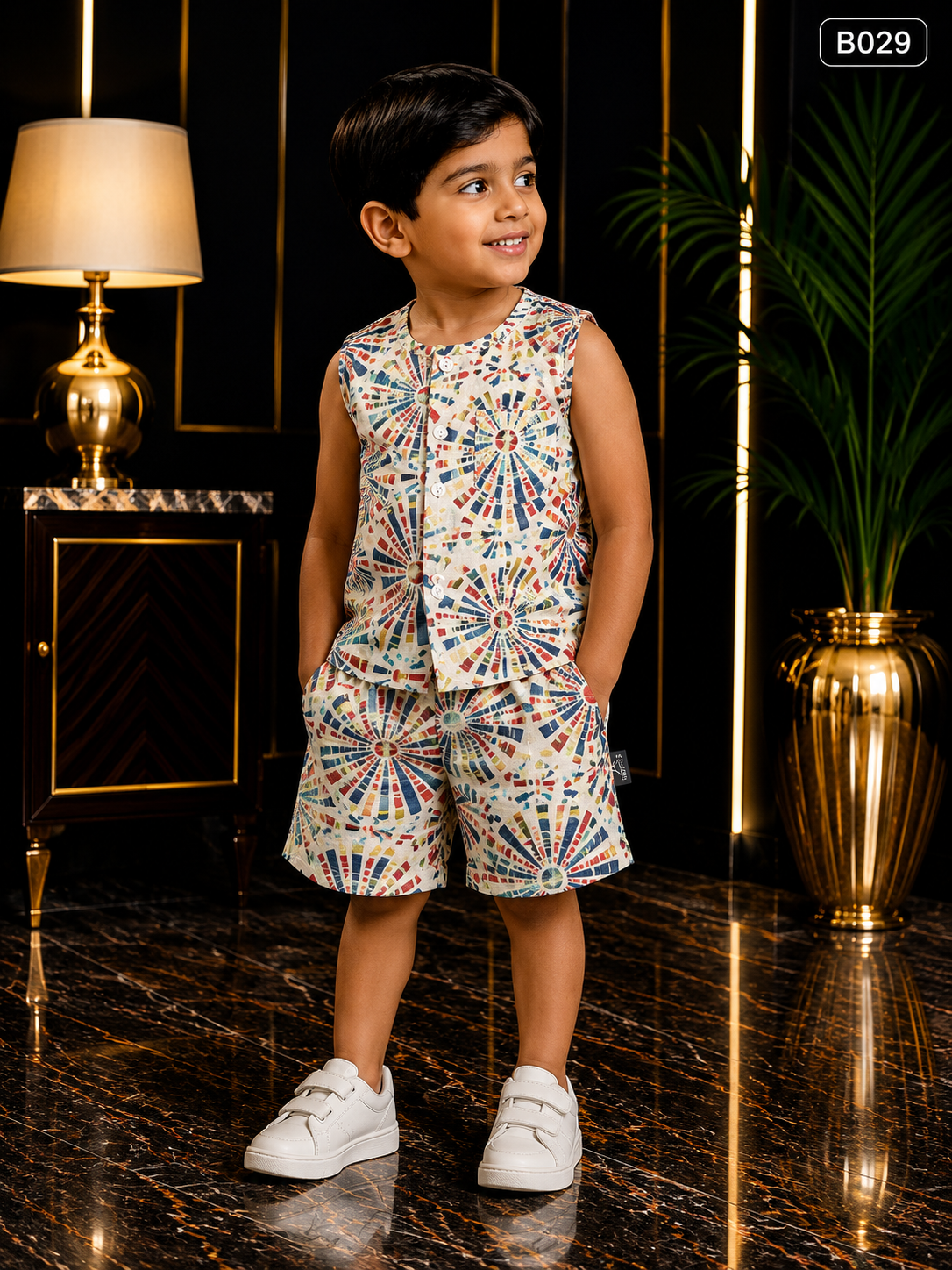 Baby Boys Geo Fan Print Sleeveless Co-Ord Set-BO29