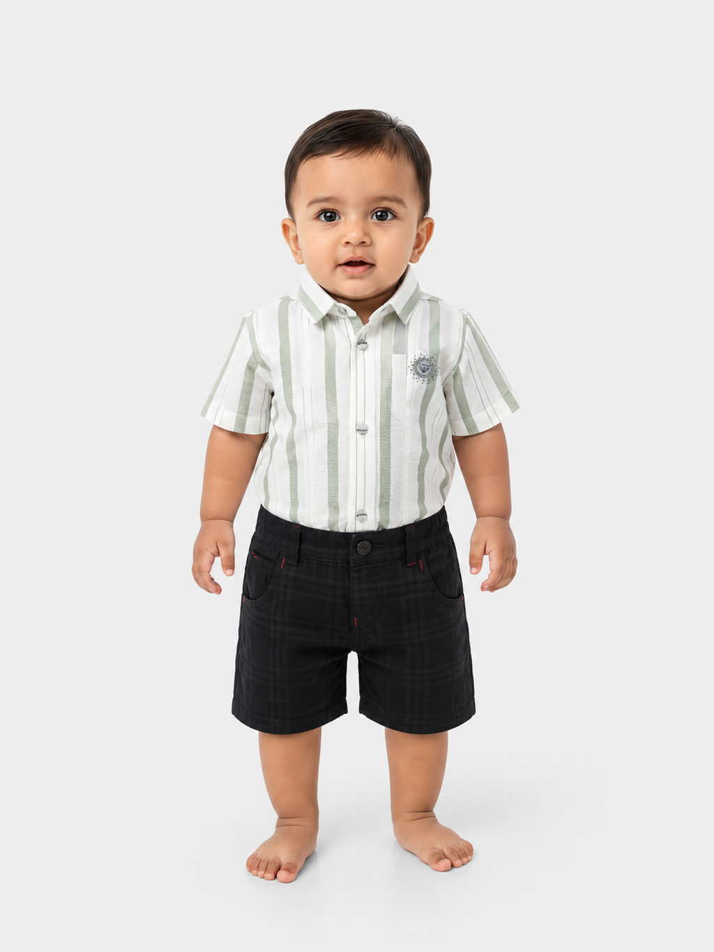 Boys Premium Stripe Shirt & Check Shorts Set B001