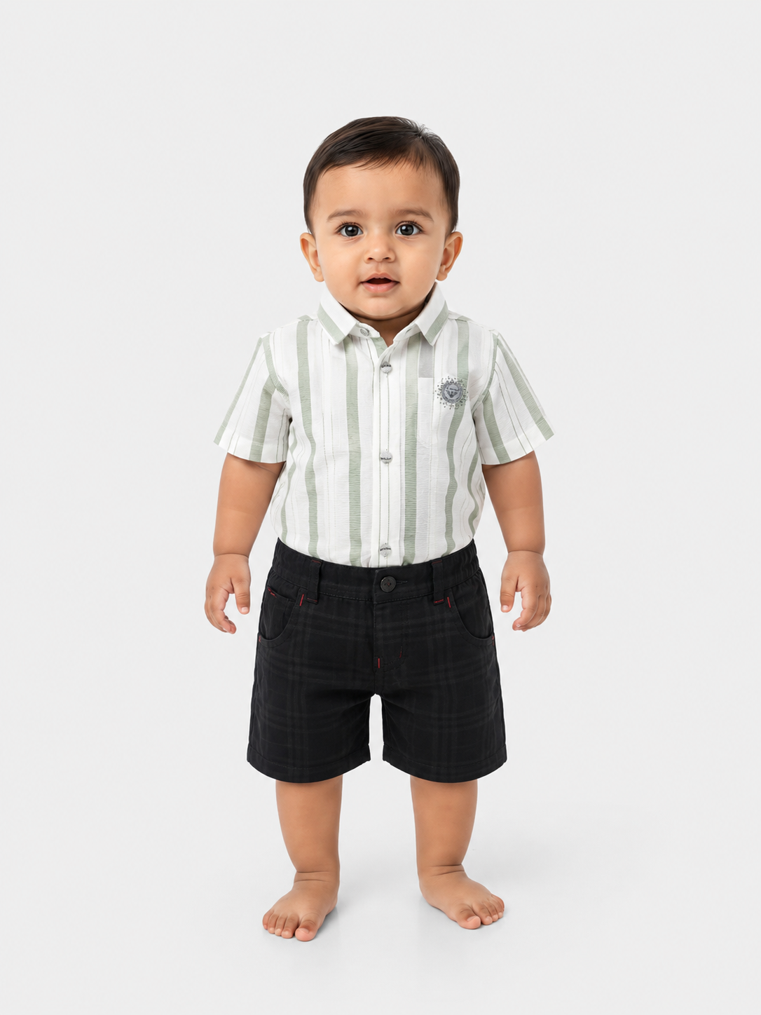 Boys Premium Stripe Shirt & Check Shorts Set B001
