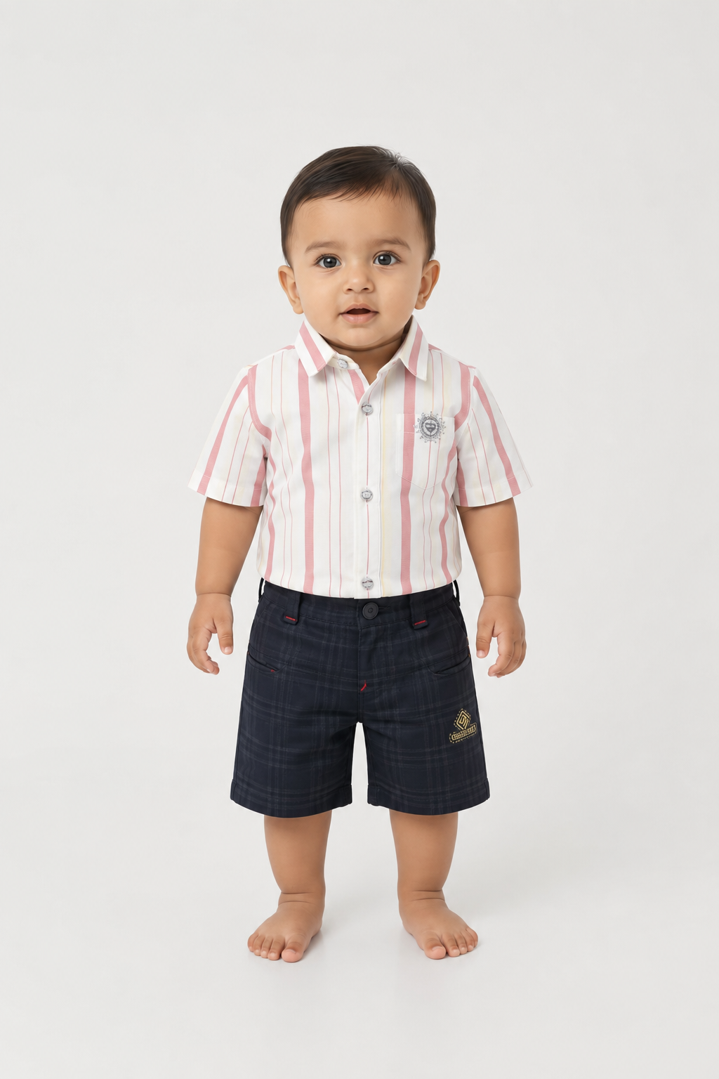 Boys Premium Stripe Shirt & Check Shorts Set B001